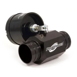 Black ProCharger automotive supercharger inlet elbow with mounting flange and visible logo on a white background
